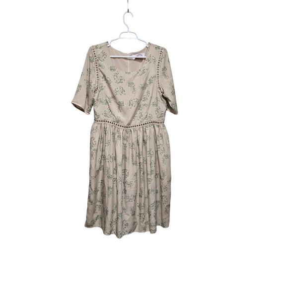 JessaKae Dresses & Skirts - Jessakae Cream Green Floral Midi Dress Women's Large Lace Accent Party Cocktail